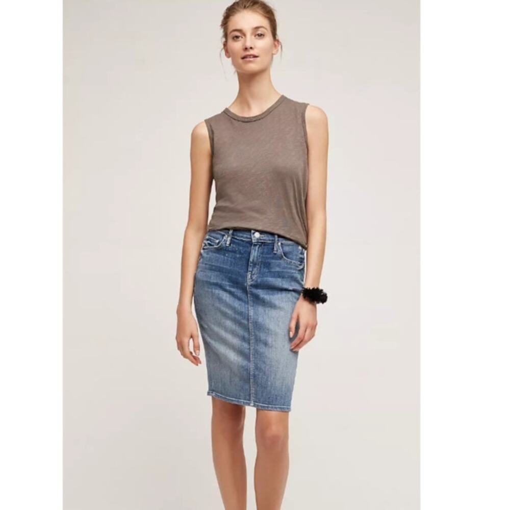 Mother The Peg Slit In Double Time Stretch Denim Skirt 28